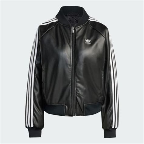 adidas sst jacke damen schwarz|SST Pleather Loose Padded Jacke .